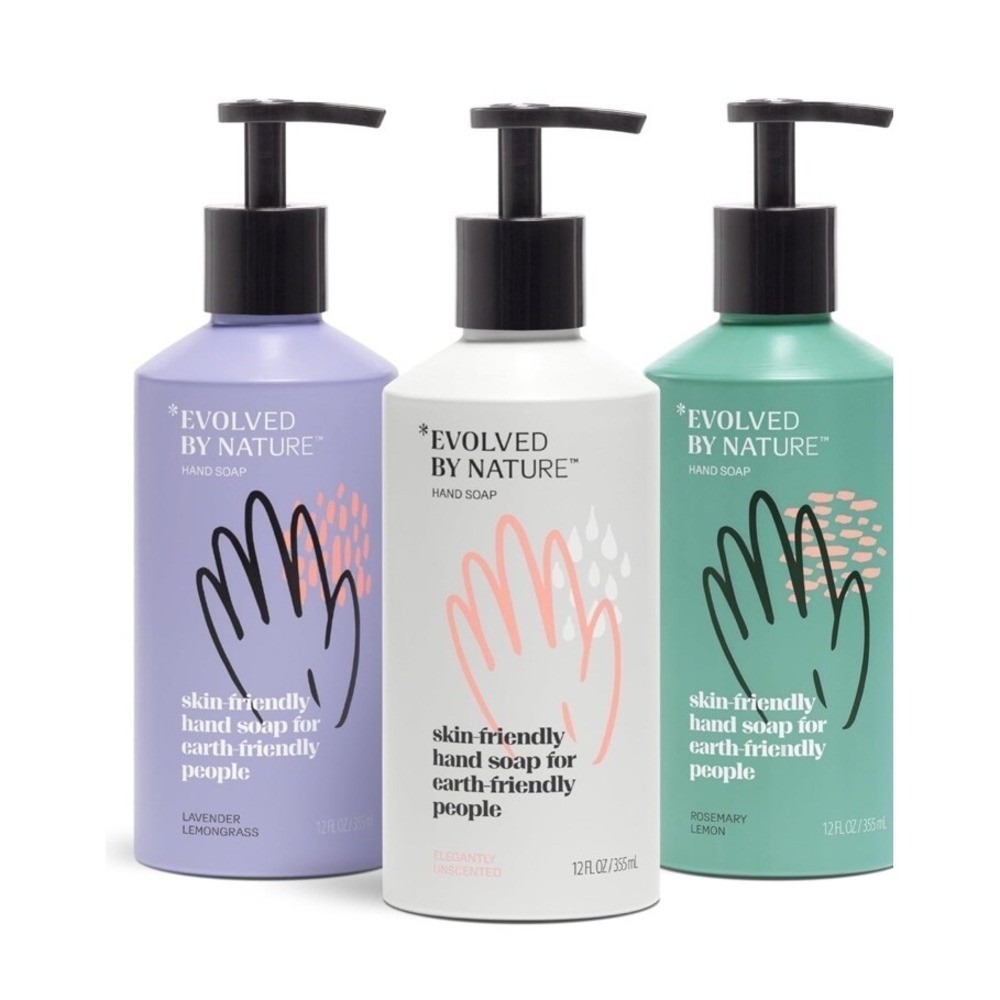 NEW-EVOLVED BY‎ NATURE Refillable Aluminum, Clear Soap Set 3pc 12oz Eco Friendly